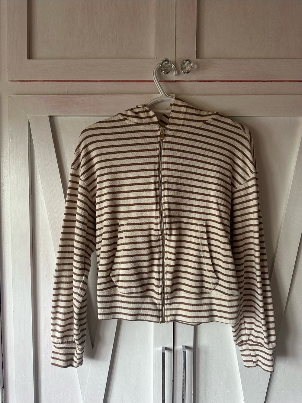 next Cream and Brown Striped Zip Hoodie